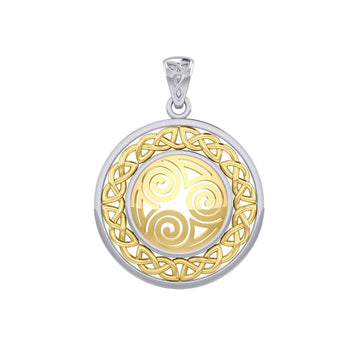 Celtic Knot Triskelion Spiral Silver with Gold Accent Pendant MPD727 - Jewelry